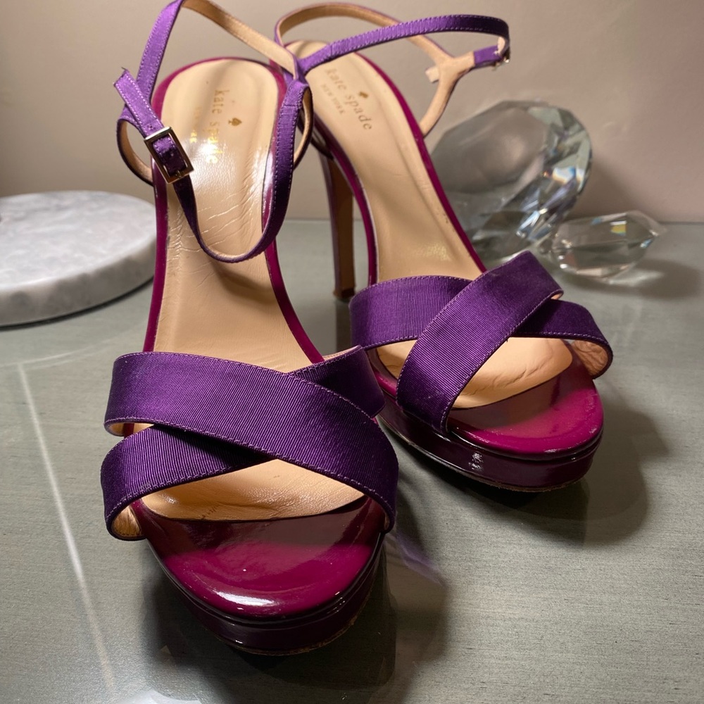 Kate Spade purple fabric and patent platform sandals